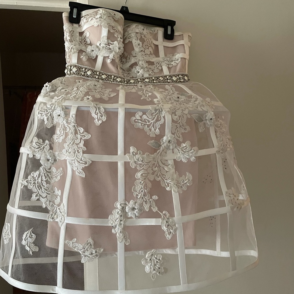Beautiful white and nude cocktail/wedding dress.